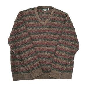 Vtg Orvis Mens Basketweave V-neck Sweater Sz XL USA Made Nature Cabin Dadcore